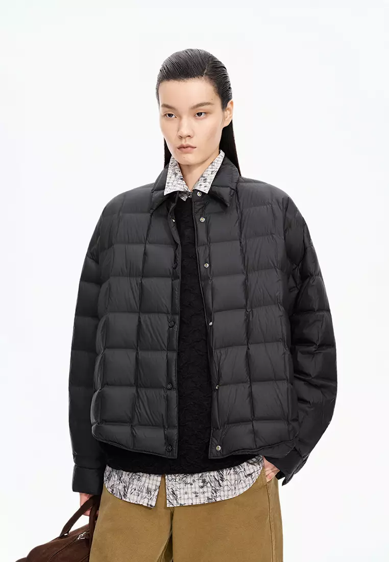 Blend 95% White Goose Down Direct-Fill Fabric Oversized Short Down Jacket