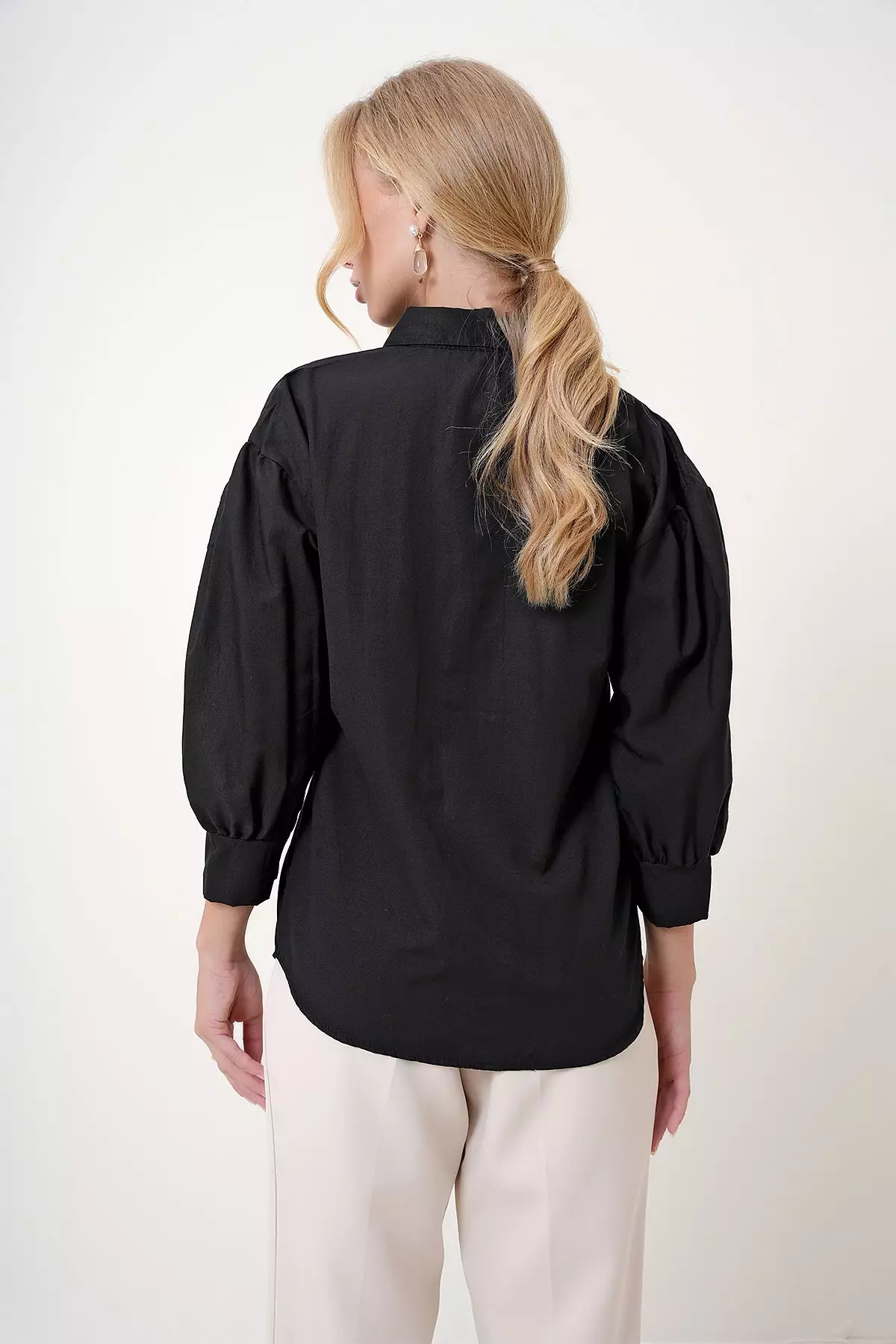 Balloon Sleeve Basic Poplin Shirt