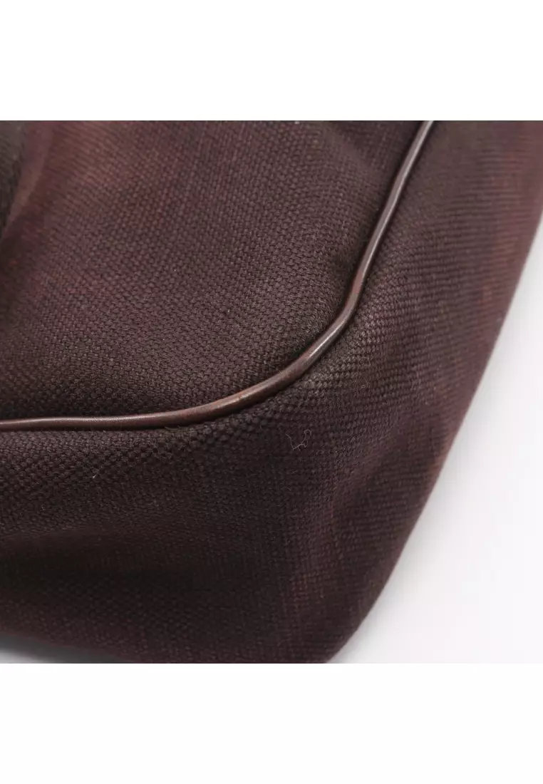 Pre-Loved Gucci one shoulder bag canvas leather Dark brown