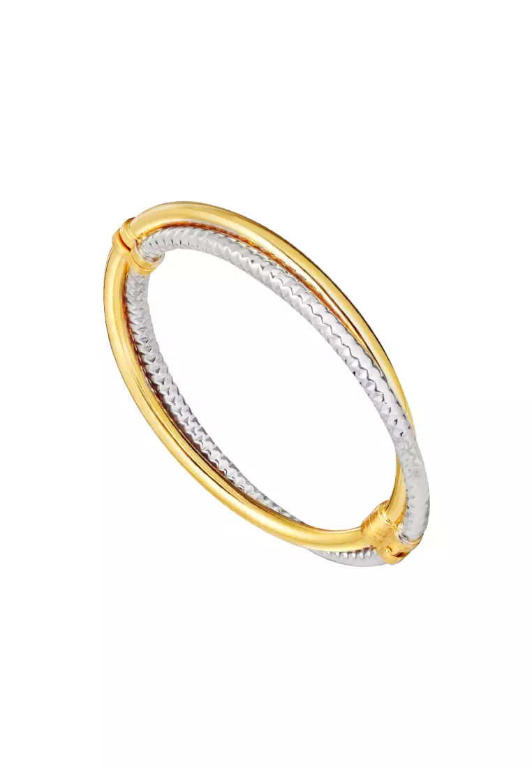TOMEI Lusso Italia Dual-Tone Criss Cross Bangle, Yellow Gold 916
