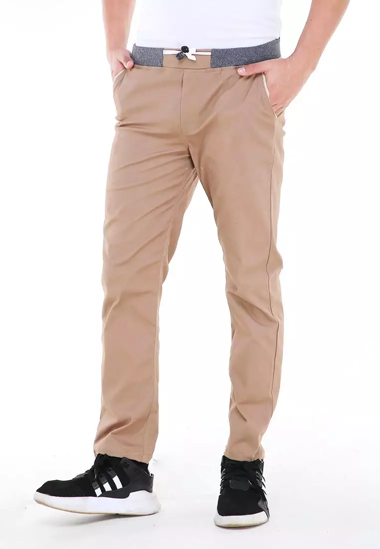 Locko Celana Panjang Chino Pria Karet Elastis Casual Long Pants Material Cotton ORIGINAL - Mocca