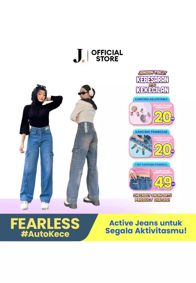 Jual Jiniso Jiniso Highwaist Cargo Loose Jeans Fearless Original Zalora Indonesia