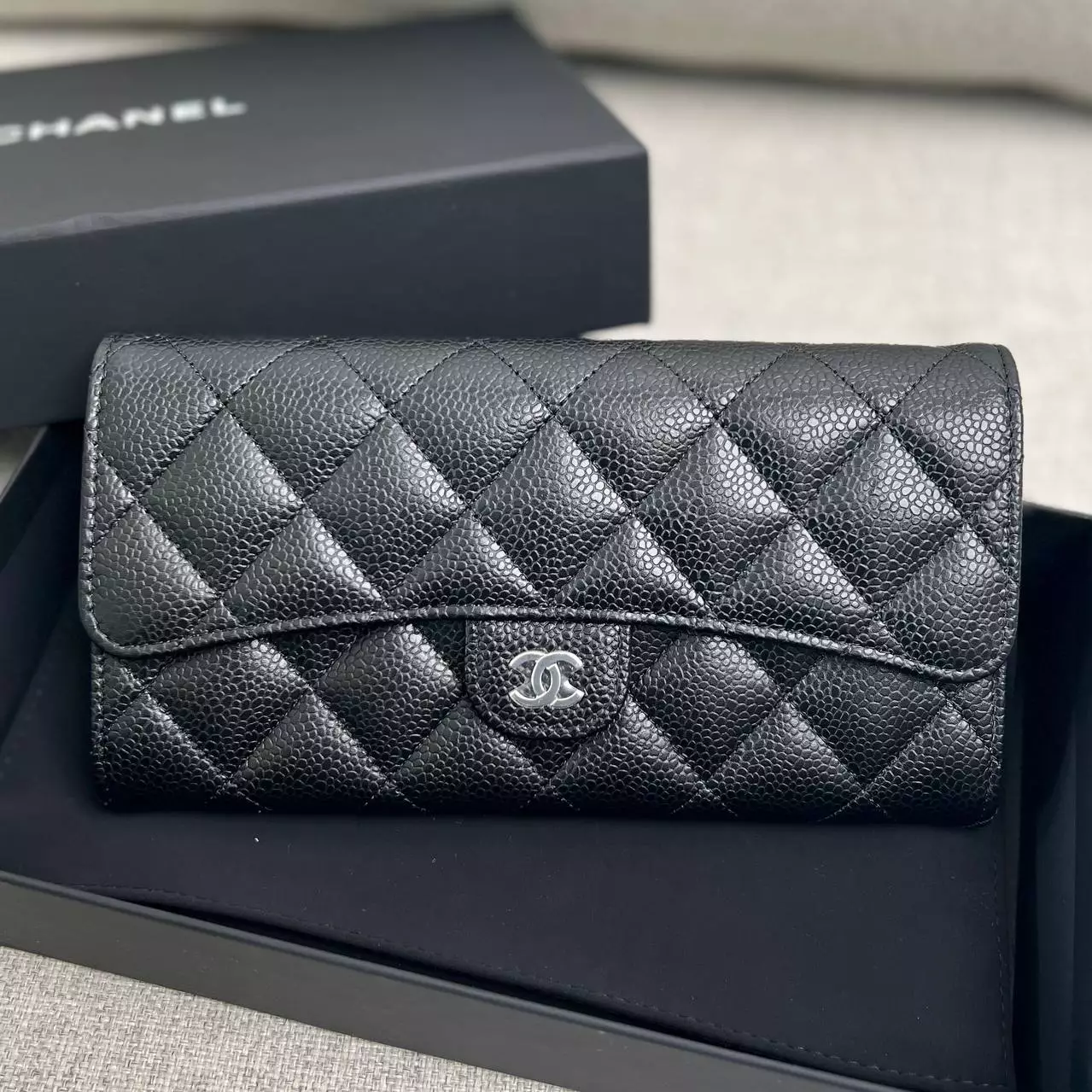 Classic Flap Caviar Long Wallet Black Shw