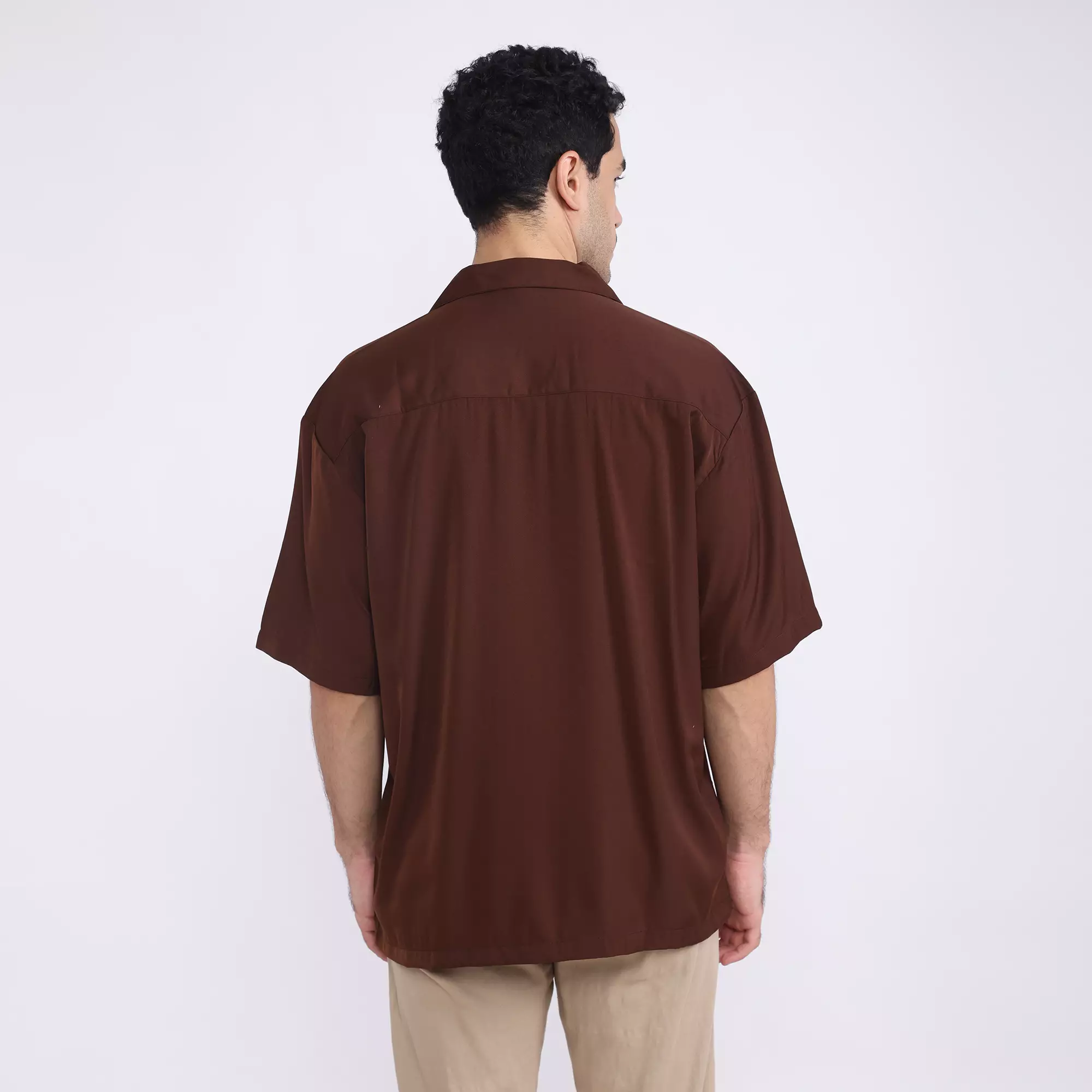 FACILITY Kemeja Bowling Oversize Shirt - Dark Brown