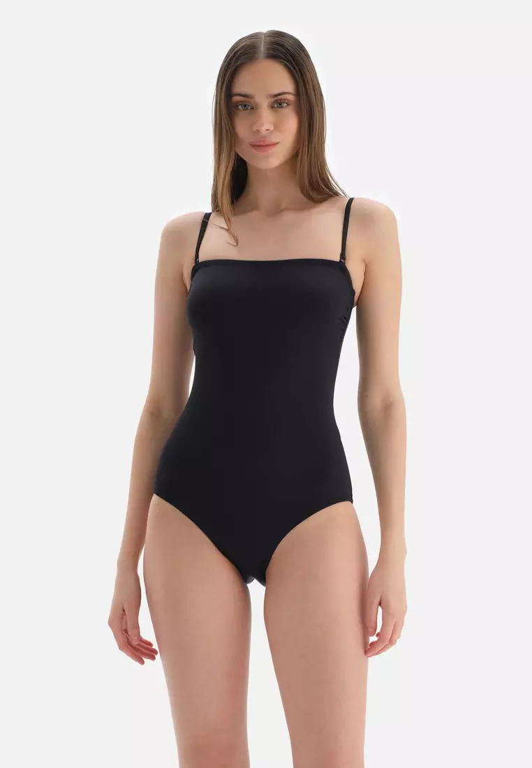 Black Swimsuits Strapless Full Cup Non wired Swimwear for Women