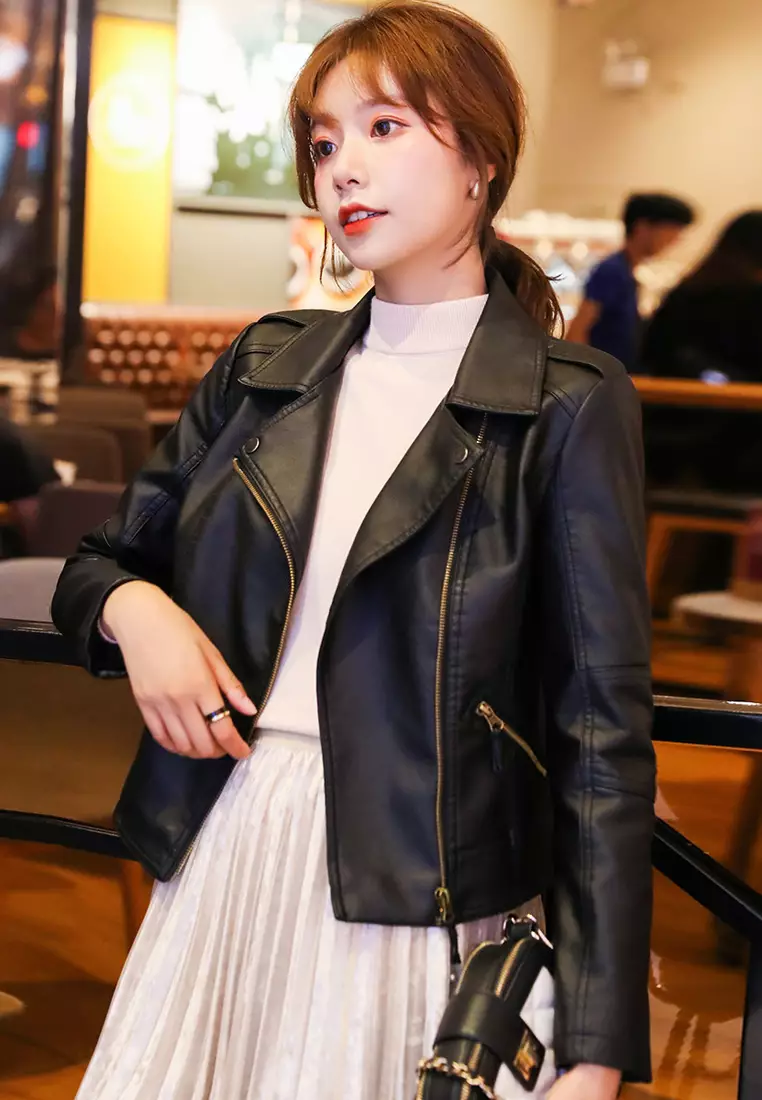 Slim pu leather jacket hot sale