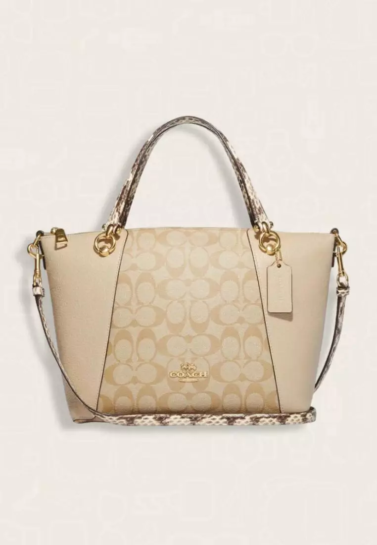 Coach Kacey Satchel In Colorblock Signature Canvas Light Khaki Ivory Multi