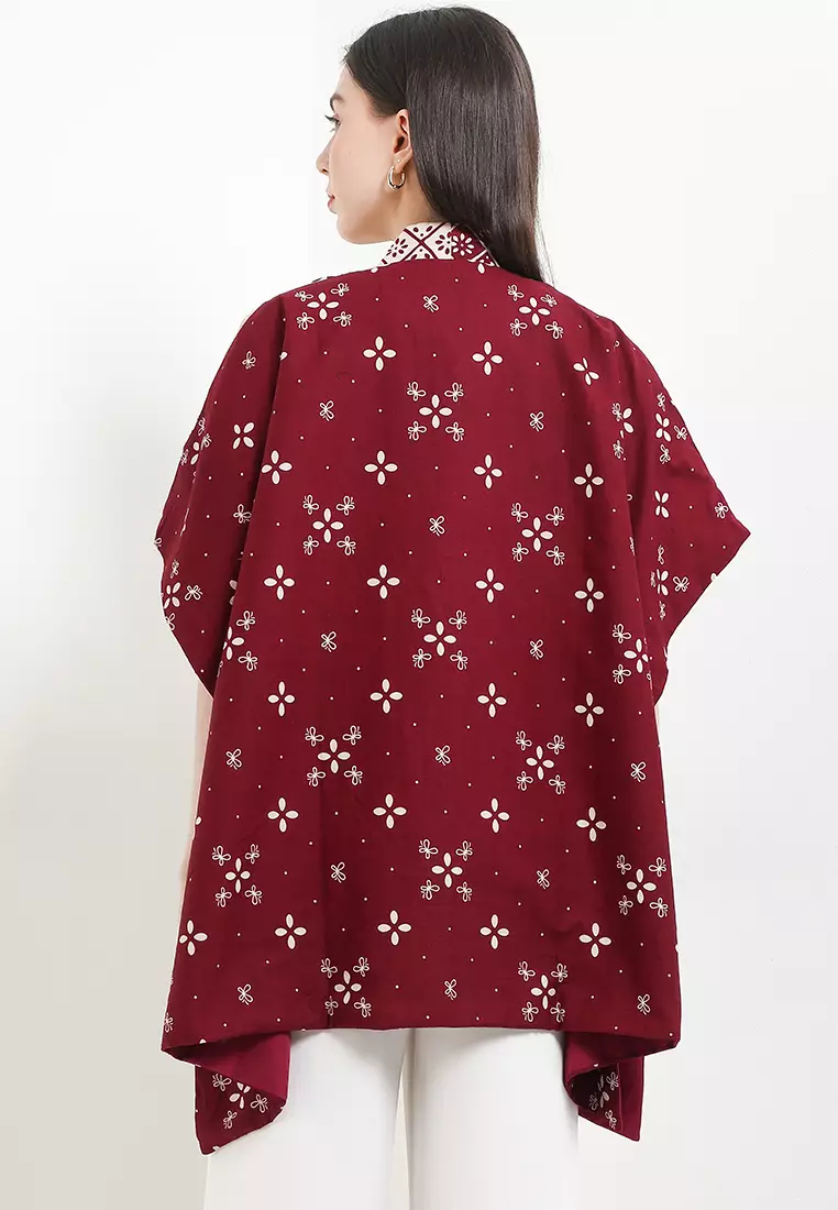 Outer Cardigan Atasan Batik Wanita Furing Areeya Merah Maroon Muslim Natal Imlek Cheongsam