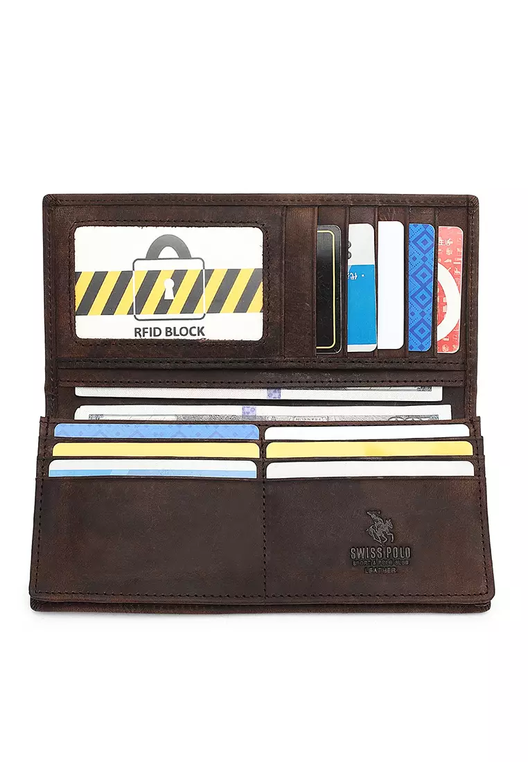 Genuine Leather RFID Long Wallet (Dompet Panjang Kulit Asli RFID Pria) - Cokelat