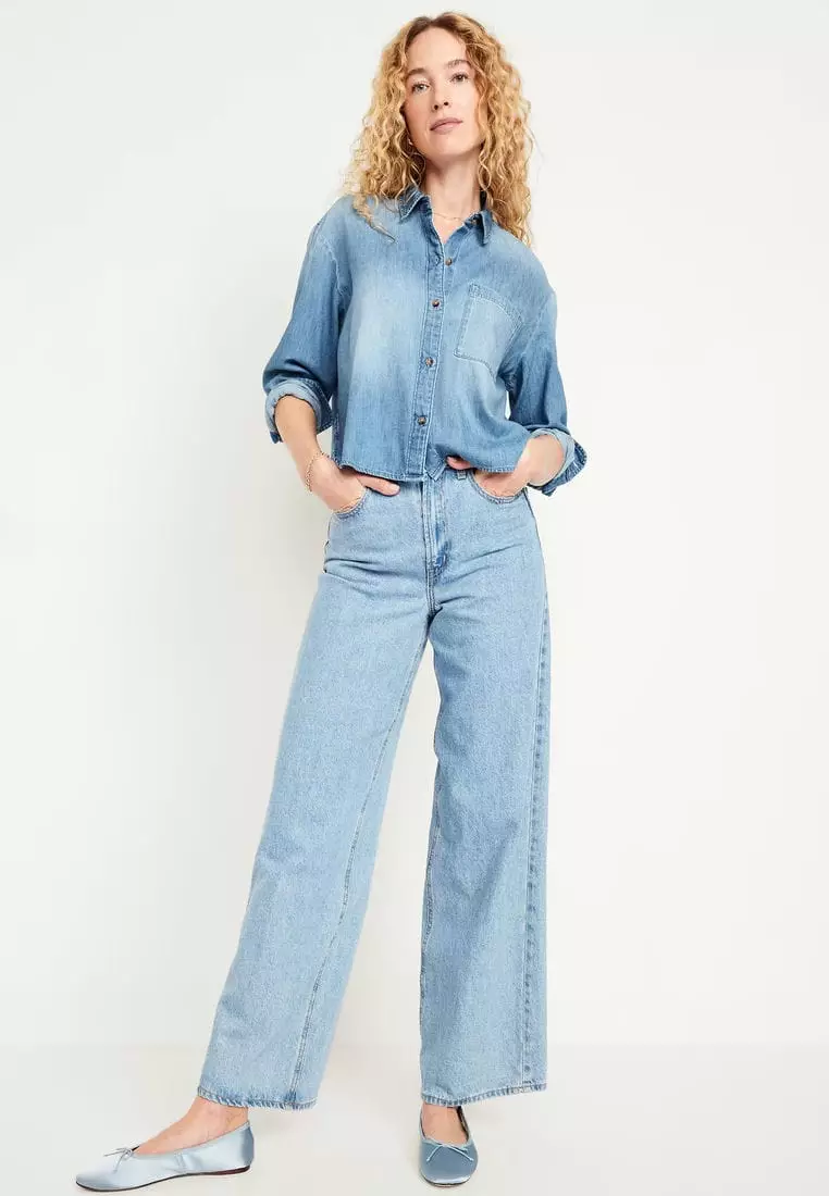 Jean Button-Down Cropped Shirt