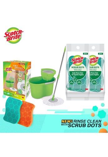 3m scotch brite t4 press and spin mop with refill scotch brite scrub dots heavy duty 2pcs bundle of 2