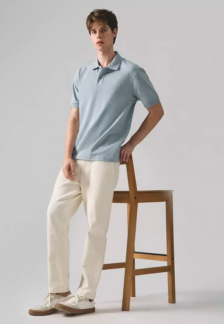 Regular Fit Polo Shirt With Textured Jacquard Collar In Micro Pique