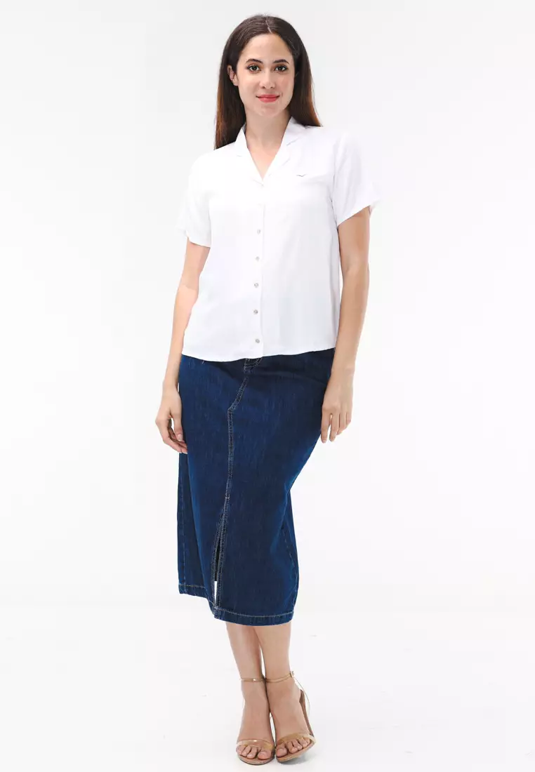 Plain Single Bold Twill Short Sleeve Blouse