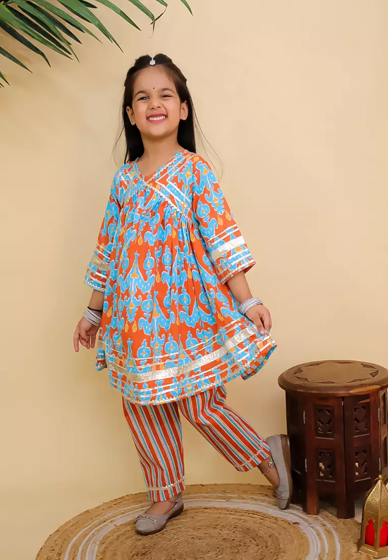 The Mom Store Rustic Roots Girls Anarkali Kurta Set - Multi