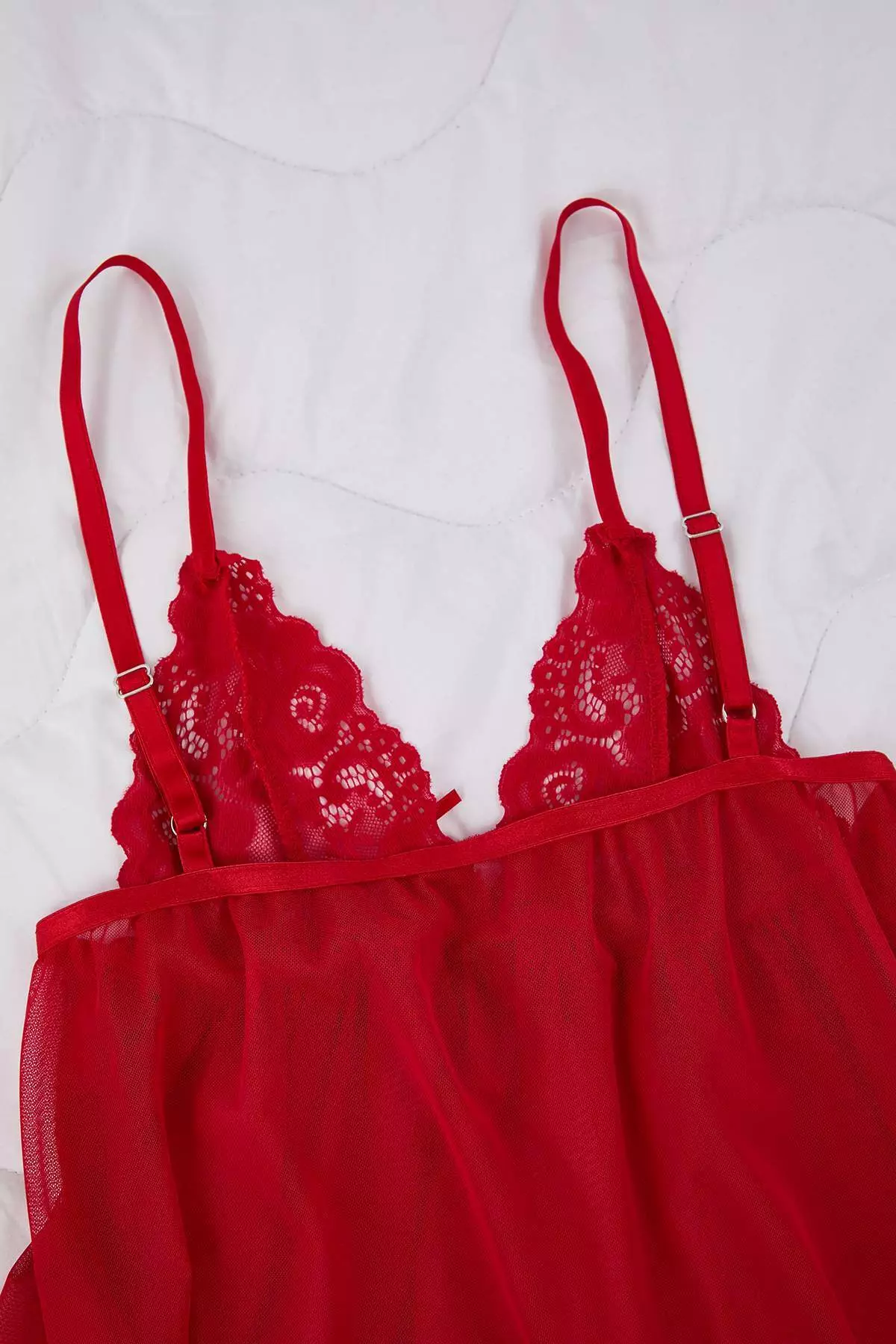 Red Tulle Ribbon/Bow And Lace Detailed Capless Panty Babydoll/Fantasy Nightgown Thmaw26Ll7
