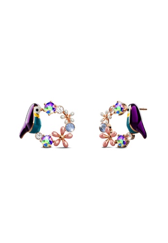 Krystal Couture multi KRYSTAL COUTURE Purple Bird and Multicolour Floral Austrian Crystal Stud Earrings 5314CAC2852488GS_1