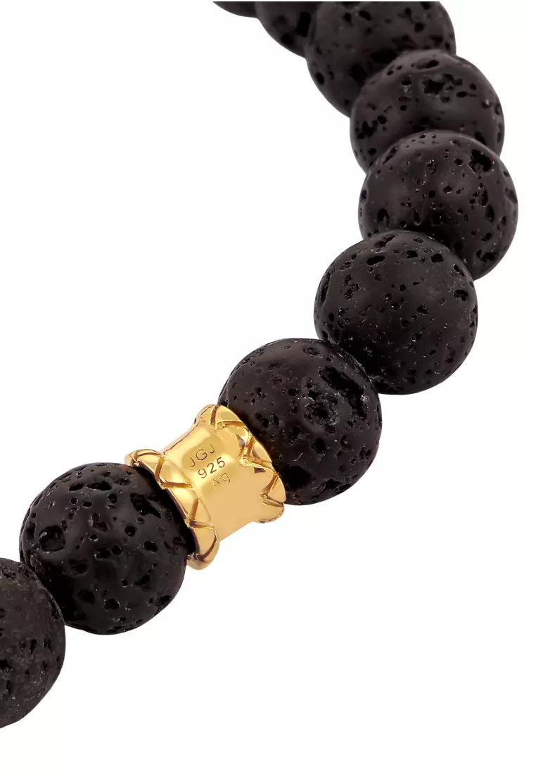 EXCLUSIVE Gelang Perhiasan Perak 925 Pria Skull Cool with Lava Beads Gold Plated
