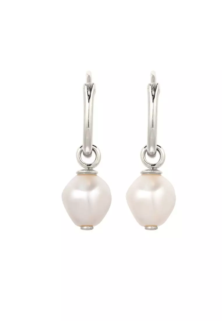 EXCLUSIVE Anting Perhiasan Perak 925 Pria Creole Embellished with Pearl by Swarovski&reg;