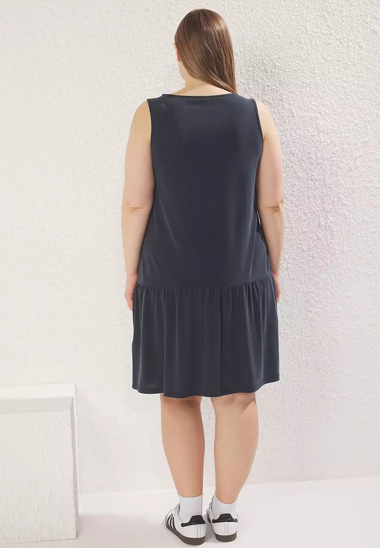 Anthracite Flowy Comfortable Modal Jersey Knit Plus Size Dress Tbbss25Ah00138