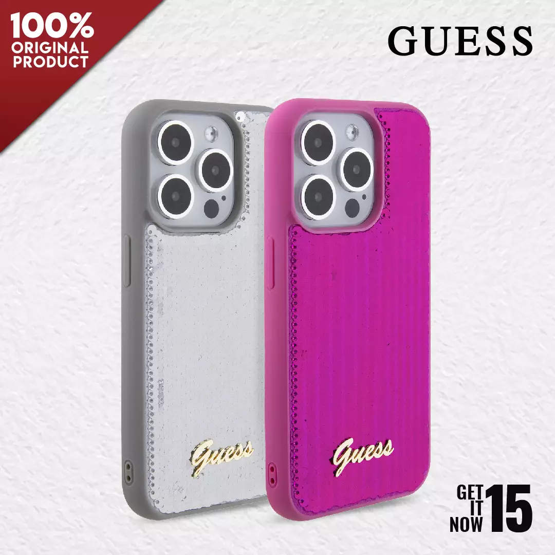 Jual Guess Case iPhone 15 Pro Max GUESS Sequin Script Metalic - Fuschia ...