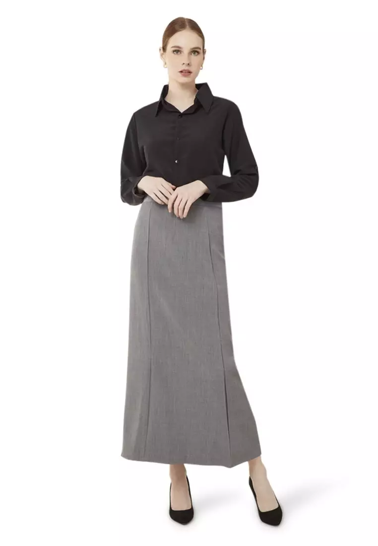 Plain Maxi Skirt Rok Polos Span Panjang Bawahan Wanita Premium Quality - Grey