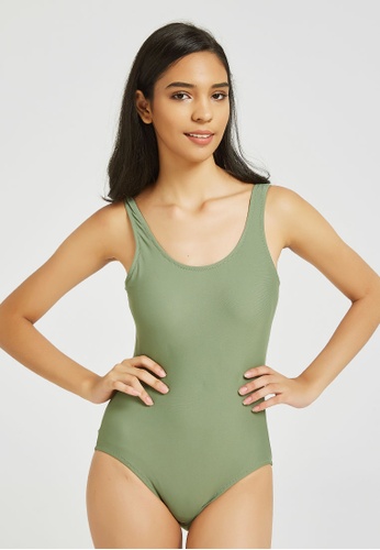 Shapes and Curves green Deep V Back Swimwear One Piece Swimsuit 74DB3US807206CGS_1
