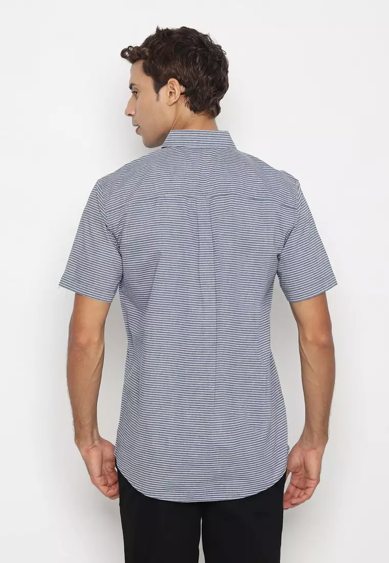 RBJ Kemeja Salur Printing Biru Regular Fit Pria