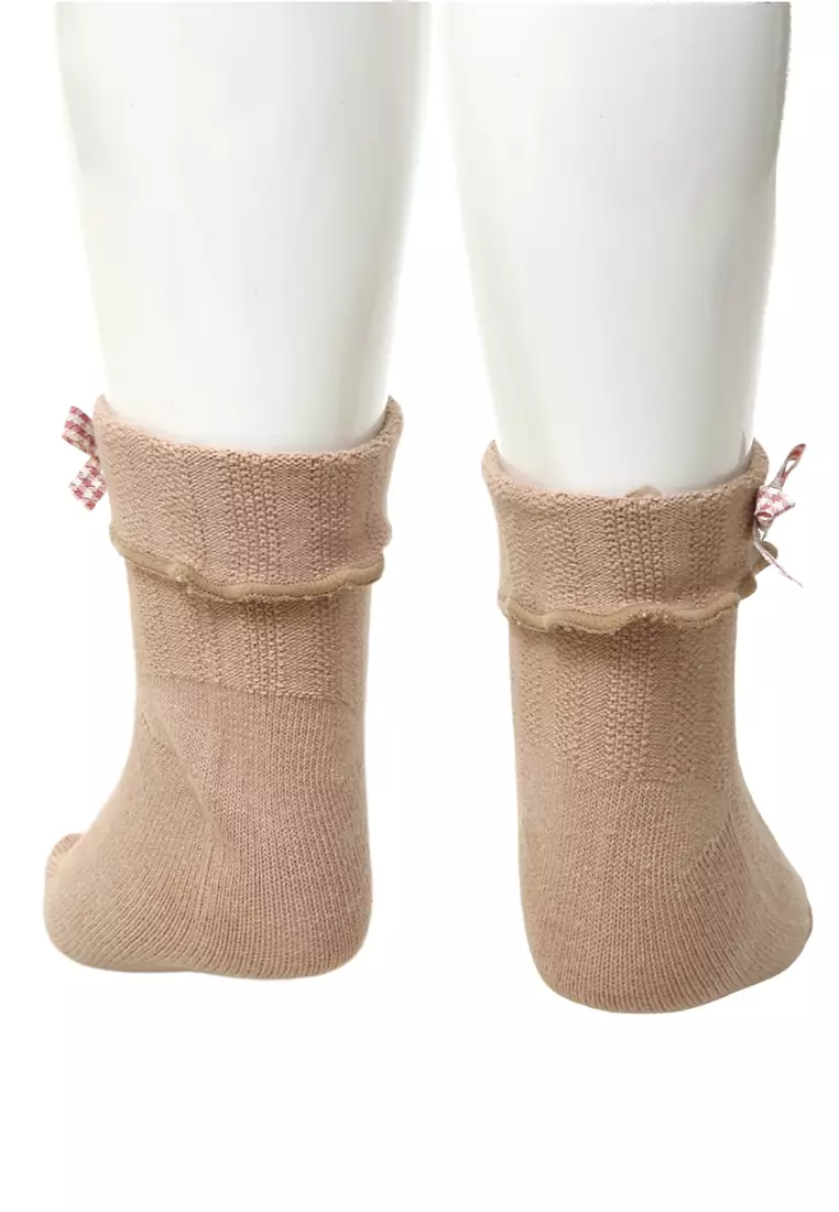 Candie Kaos Kaki Pendek Anak Perempuan Desain Plaid Pita Kids Socks Material Cotton ORIGINAL - Brown