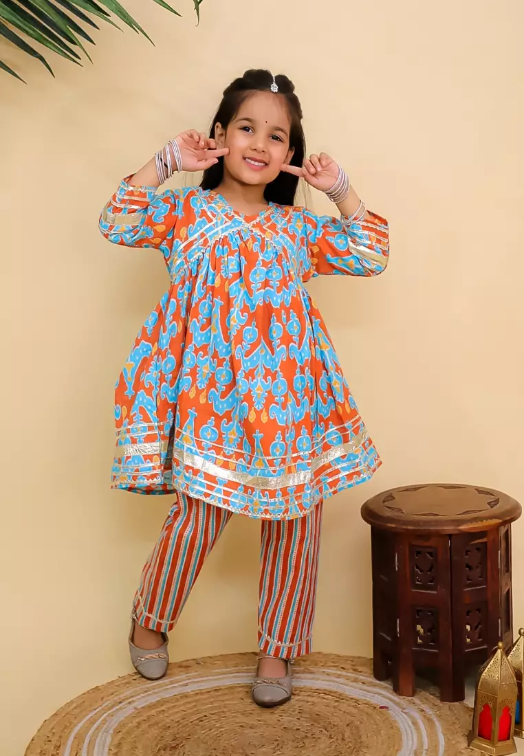 The Mom Store Rustic Roots Girls Anarkali Kurta Set - Multi