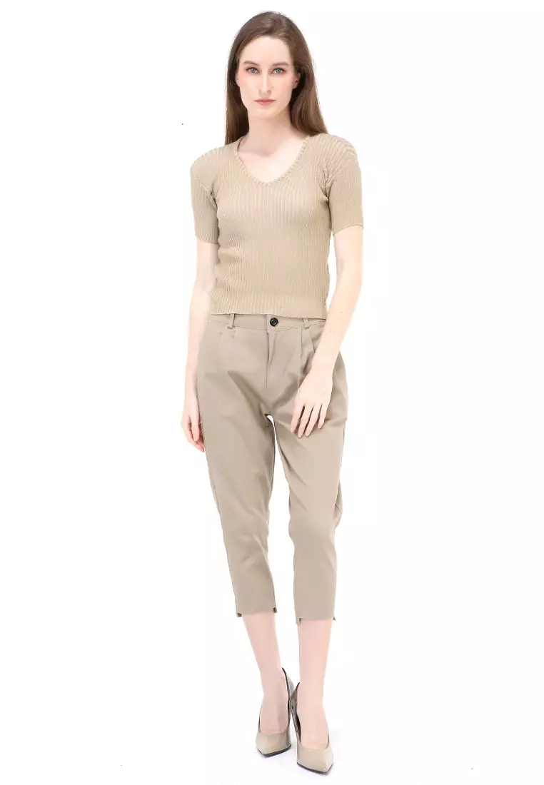 Amora Vneck Rajut Short Sleeves Atasan Casual Wanita - Coksu