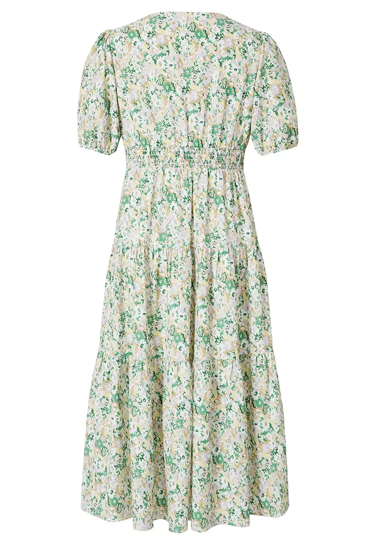 Puff Sleeve V-Neck Floral Summer Floral Dress