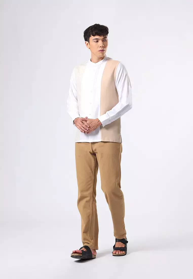 Kemeja Koko Pria Lengan Panjang Baju Muslim Pria ASLAN WHITE