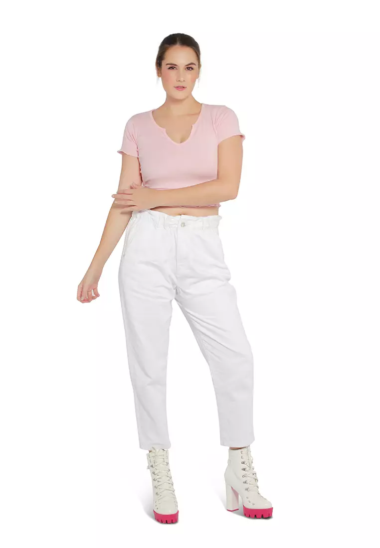 White paperbag hotsell skinny trousers