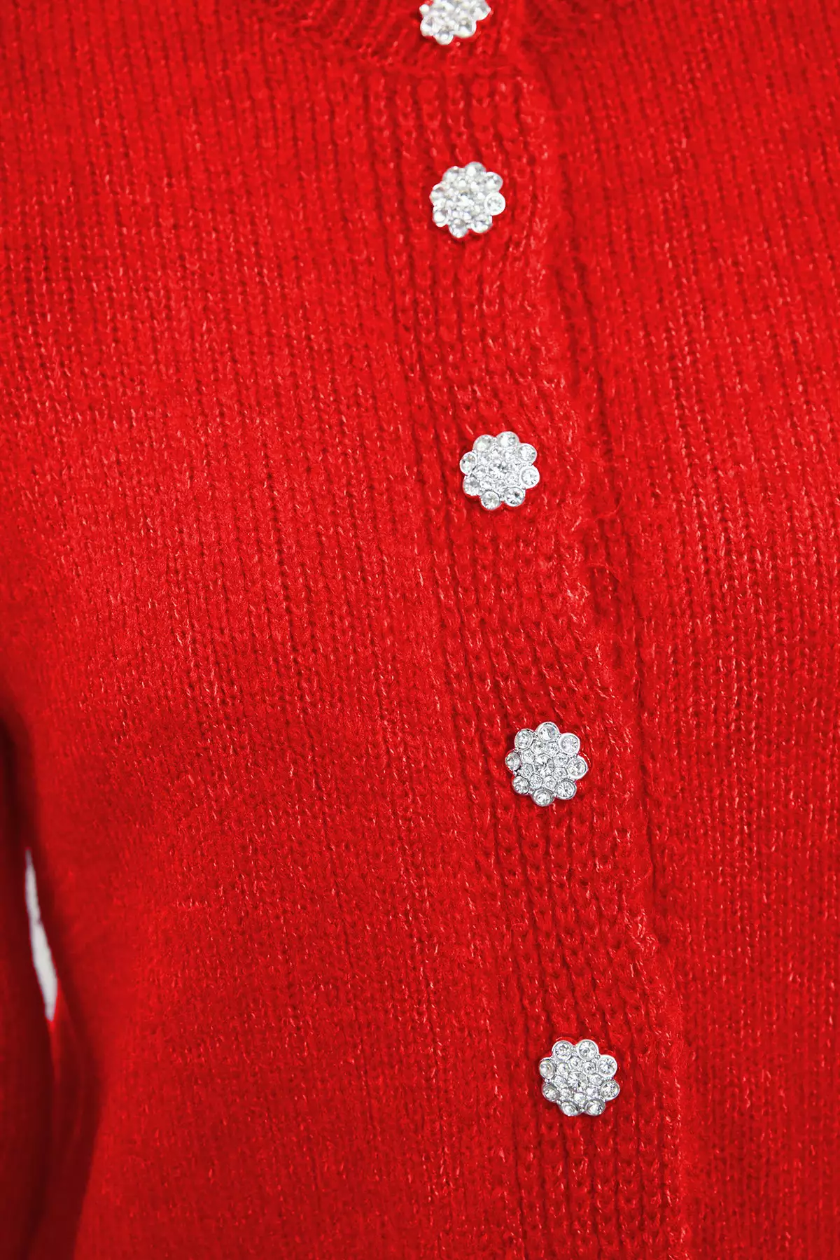 石榴花柔軟紋理寶石鈕扣外套造型針織外套