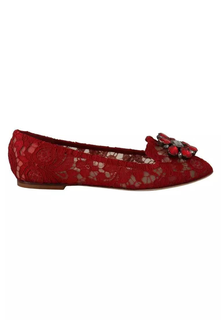 Red new arrivals lace flats