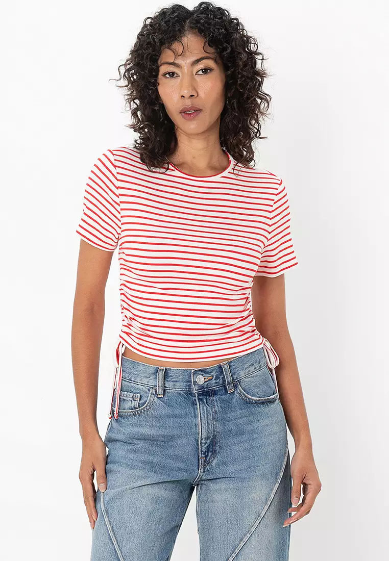 Devin S/S Stripe O-Neck Tie Top