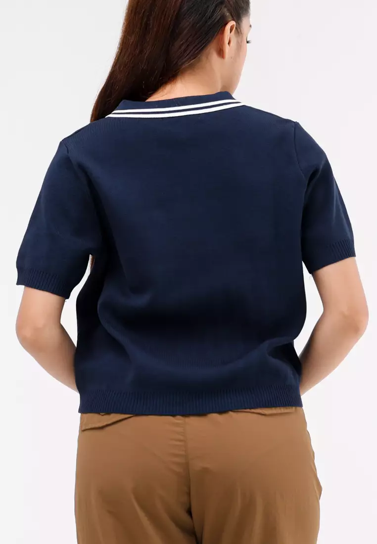 Knitted Plain Short Sleeve Blouse