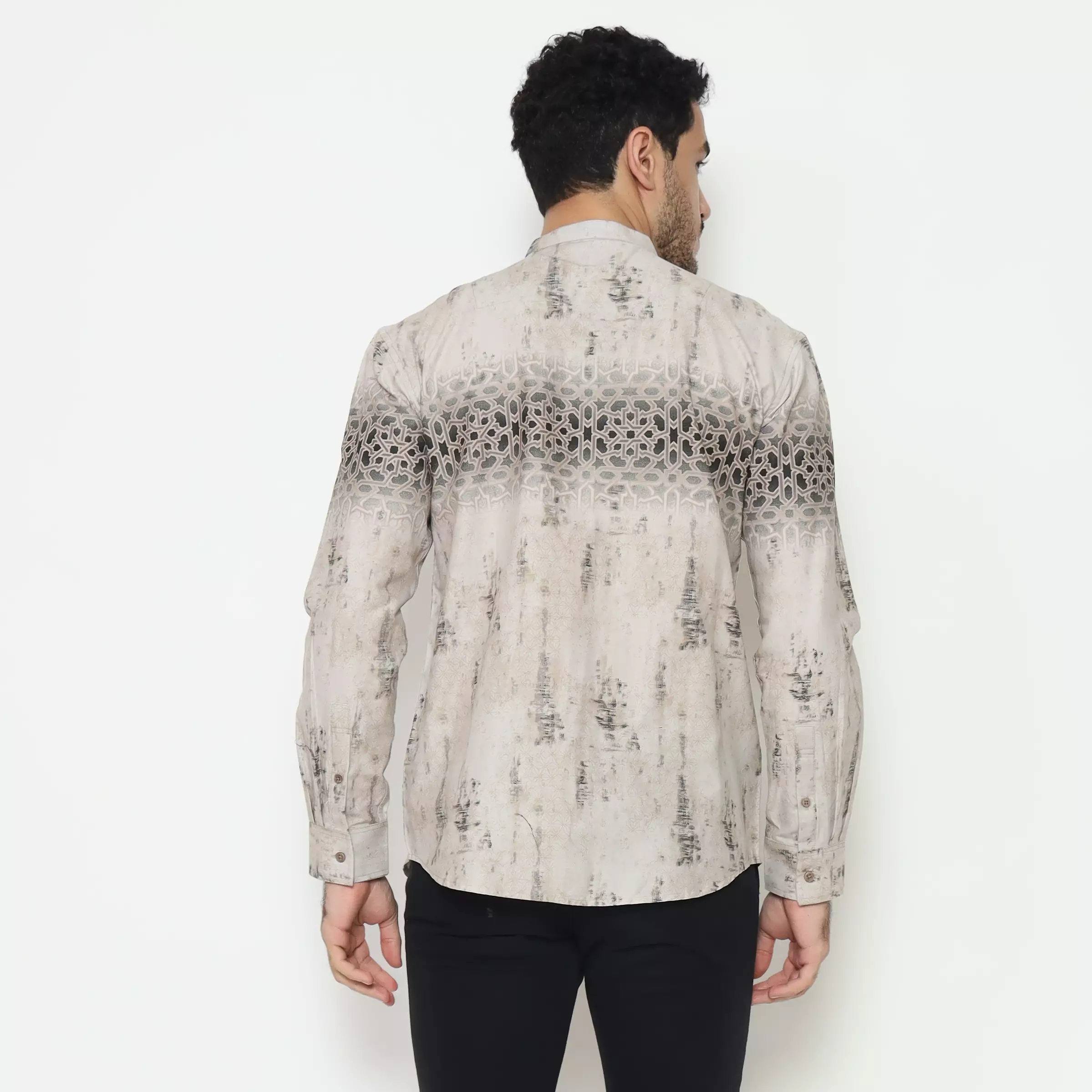 AMK Kemeja Koko Printing Pria Lengan Panjang KK Zayed L/s Khaki