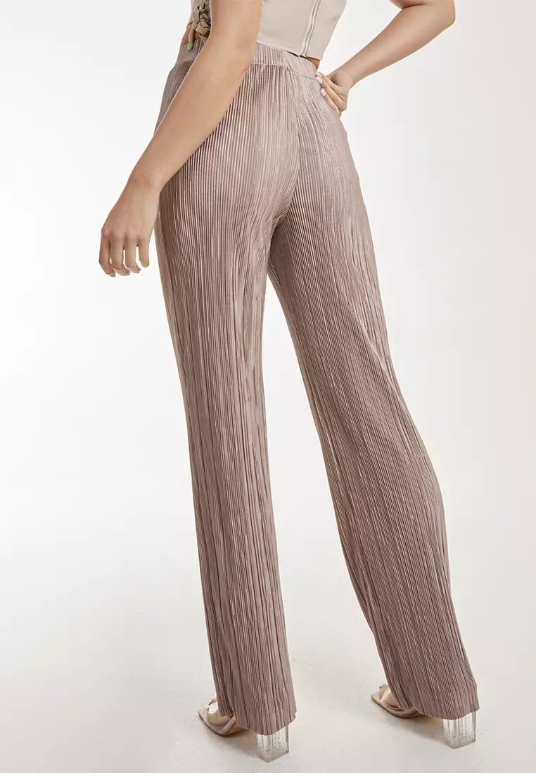 Pink Vanilla Mocha Plisse Flared Trousers