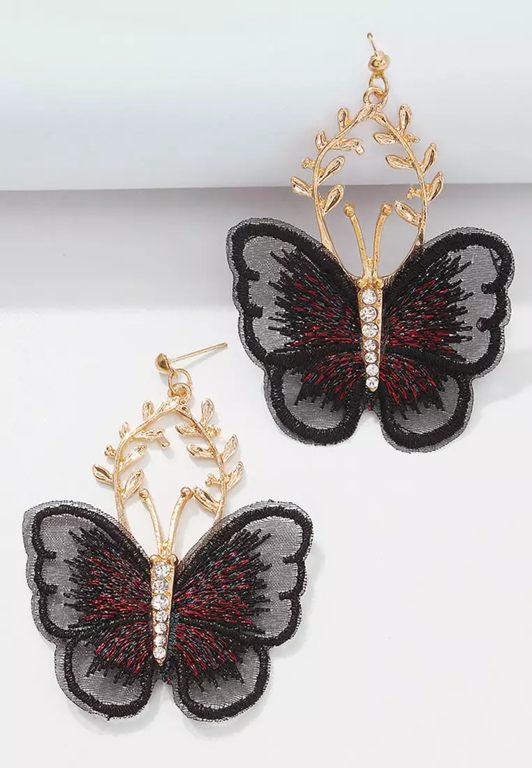 氣質復古風刺繡蝴蝶耳環 CA22021606BK