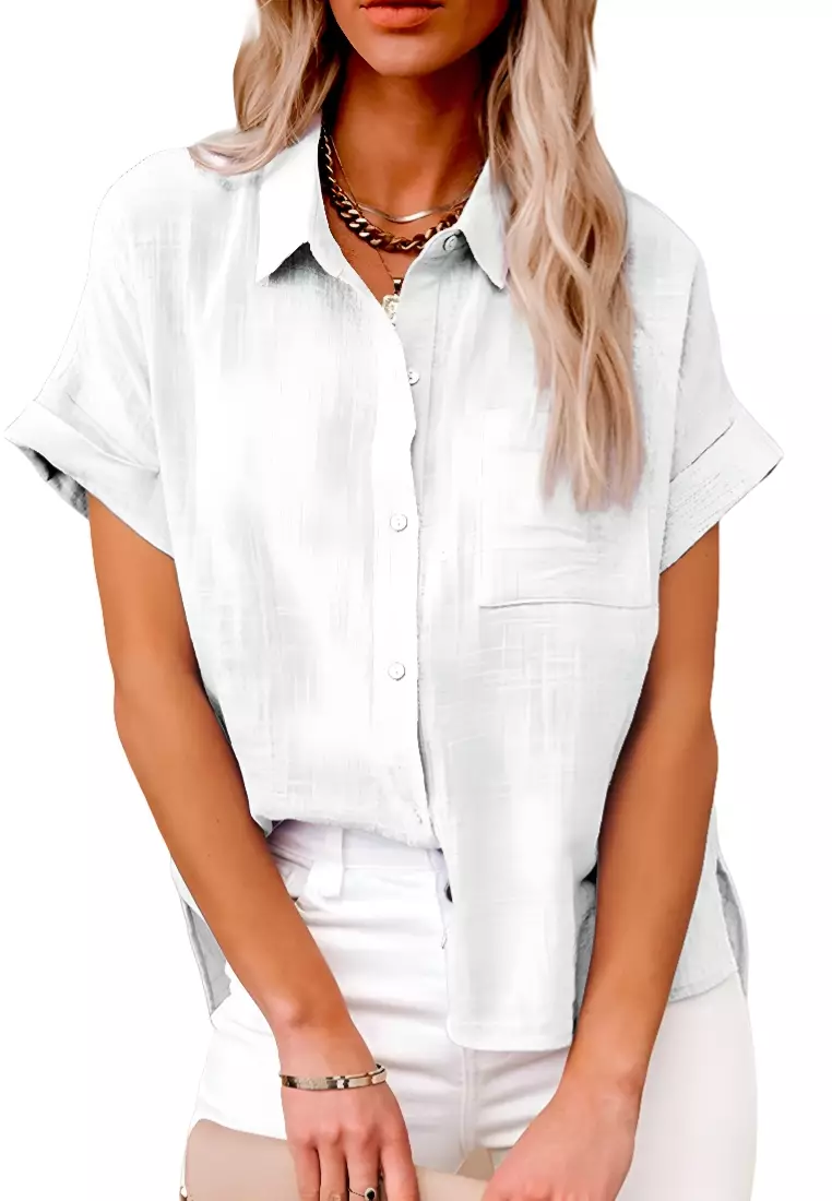 New Top Cotton And Linen Pocket Short-Sleeved Shirt
