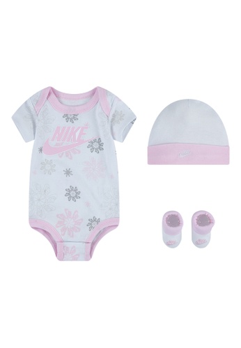 Nike pink Nike Unisex Newborn's Stripe Bodysuit, Hat & Bootie Set (0 - 12 Months) - Pink Foam 907F0KA3D16152GS_1