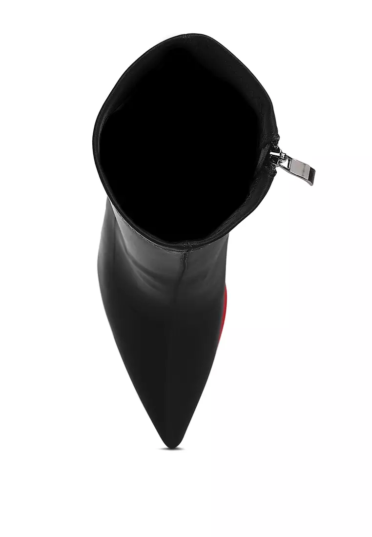 Sepatu Bot Kaus Kaki Detail Platform Kontras dalam Warna Hitam/Merah