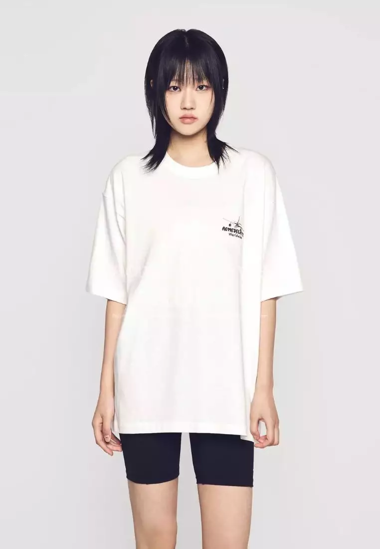 World Wide Airplane Bear Artwork Short Sleeve T-Shirt Cream