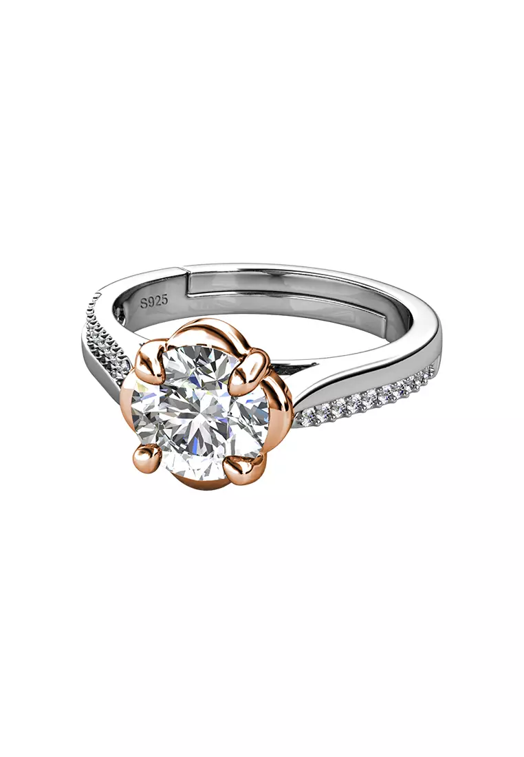 Berlian Moissanite La Rose Ring Dual Tone [GRA CERTIFICATE MOISSANITE DIAMOND] - Cincin 1carat Moissanite Diamond 925 Silver Celesta by Her Jewellery
