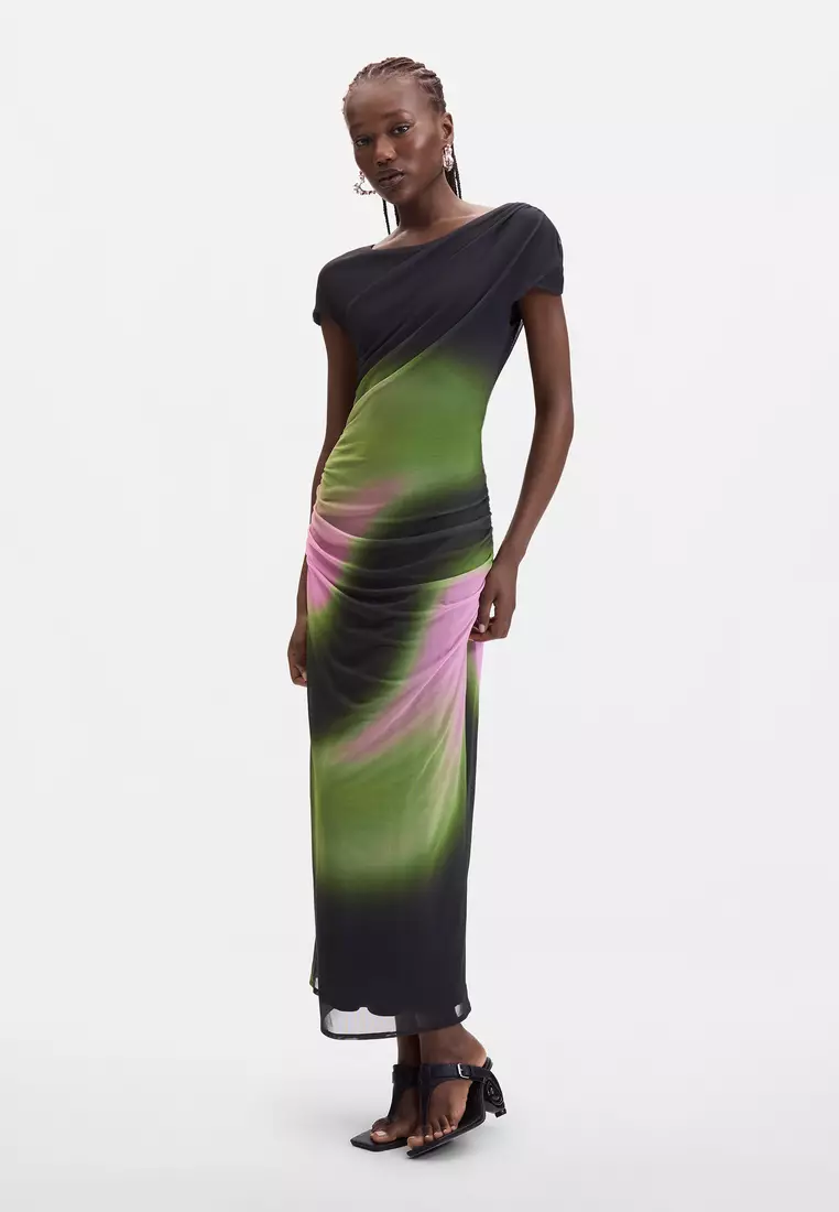 Gradient-Color Printed Short-Sleeve Dress