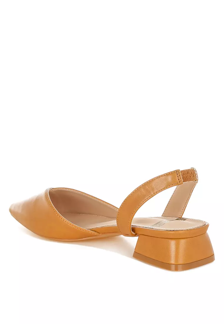 Sandal Slingback Kulit Lembut Warna Tan