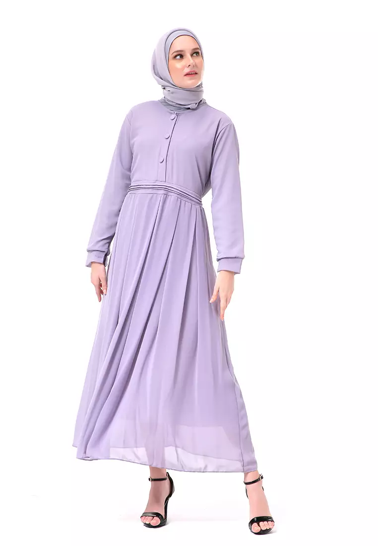 Danila Dress Ceruty Gamis Muslimah Long Sleeve Motif Polos High Quality Premium - Grey