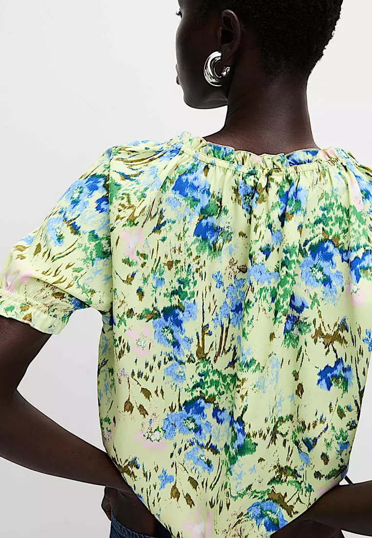 Floral Button Through Puff Sleeve Top