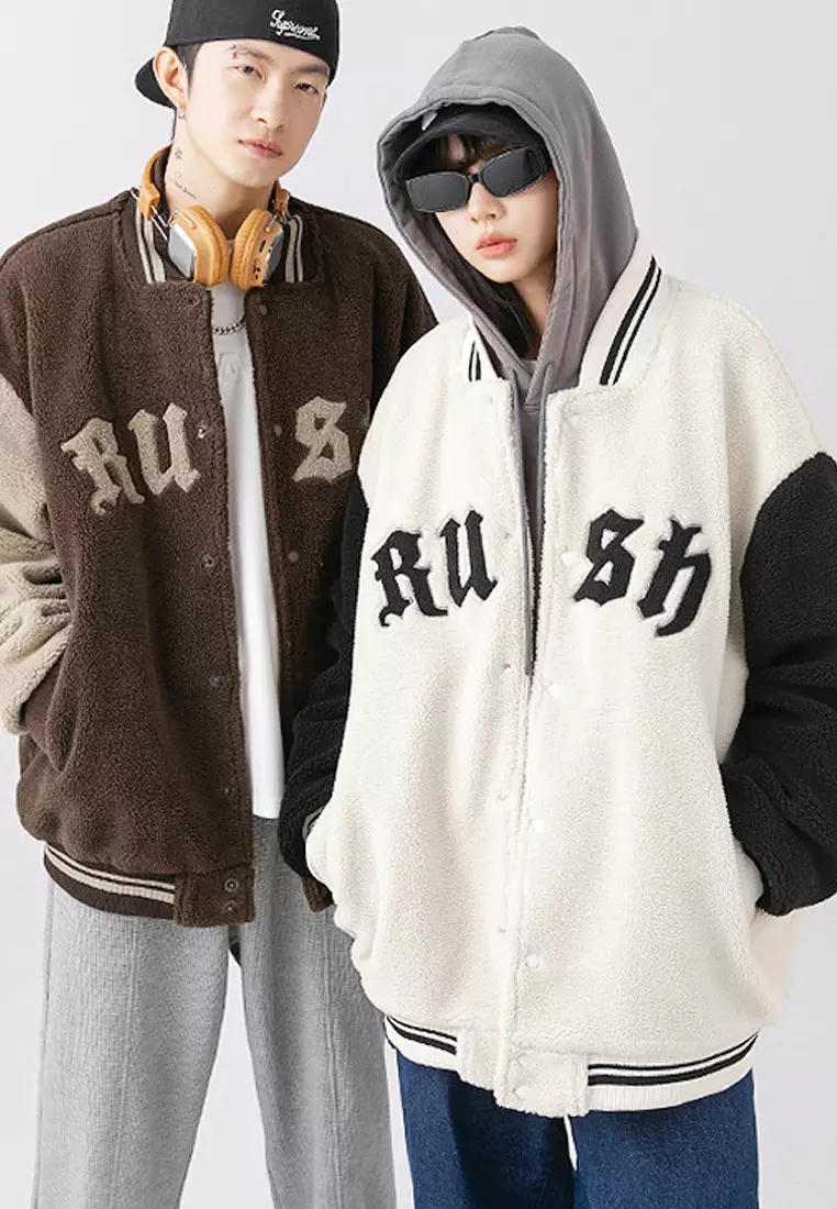 VANSA Unisex Lamb Fleece Contrast Baseball Jacket VCU-C5054
